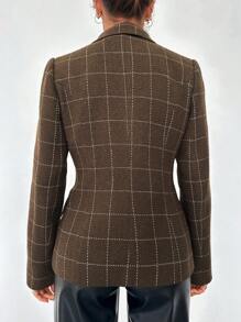 EURMUSE In kẻ sọc Đôi ngực Áo vest - Cà phê nâu - Xem 2