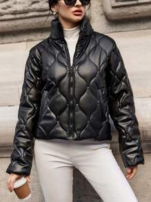 EURMUSE Women'S Padded Jacket With Onion Ring Shaped Zipper Front Closure - Black - View 4