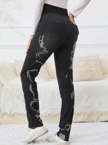 SHEIN Maternity Printed Jeans - Black - View 2