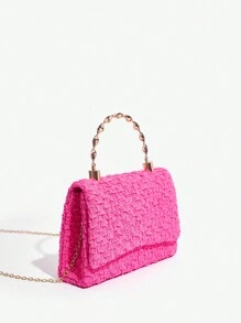 SHEIN SXY 小號粉色軟呢折疊背囊時尚款 - 玫紅色 - 查看 1