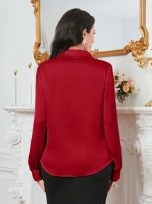 Modelyn Blusa de mujer de manga farol de color rojo borgoña, blusas de manga larga - Burdeos - Ver 2