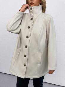 SHEIN LUNE Plus Slant Pocket Button Front Overcoat