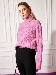 MOTF PREMIUM DIAMOND KNIT TURTLENECK SWEATER - Hot Pink - View 6