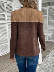 SHEIN LUNE Two Tone Tee - Brown - View 2