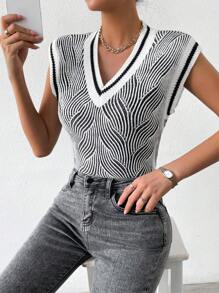 SHEIN Essnce Họa tiết Toàn thân Sọc trang trí Áo len vest - Nhiều màu - Xem 4