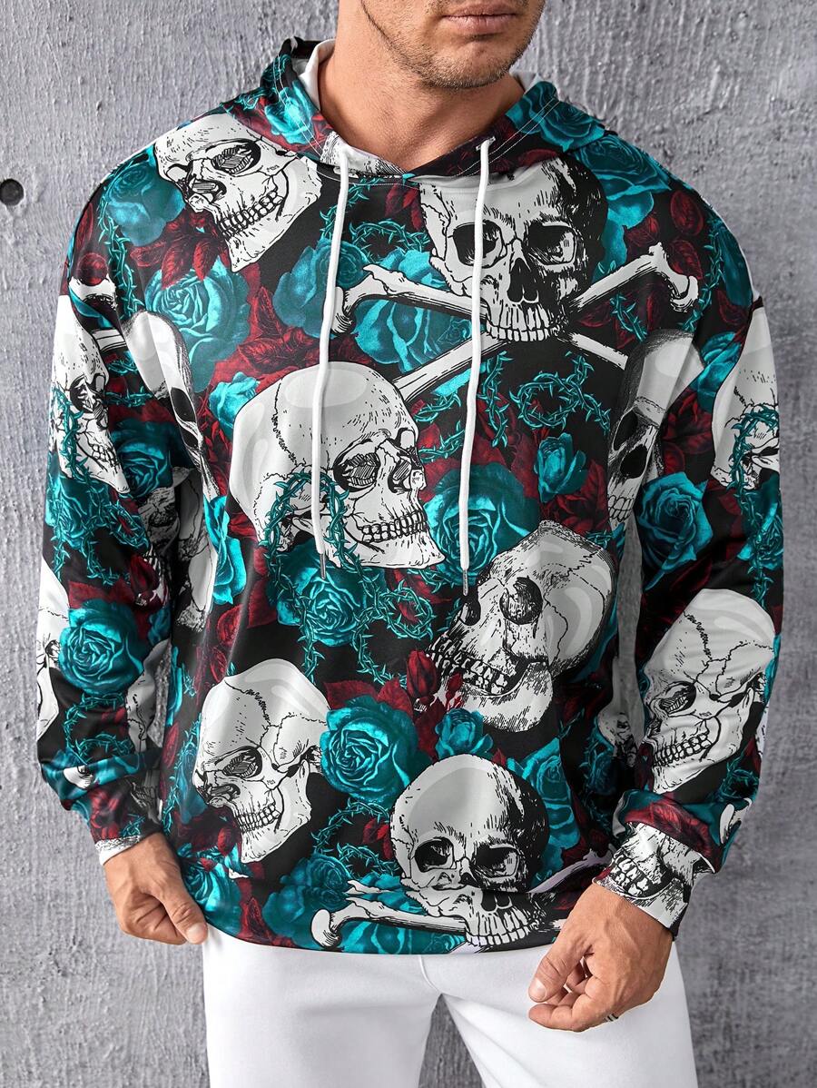 Manfinity LEGND Lỏng lẻo phù hợp Nam Kích thước lớn Hoa & Sọ In Dây rút Hoodie - Nhiều màu - Xem 1