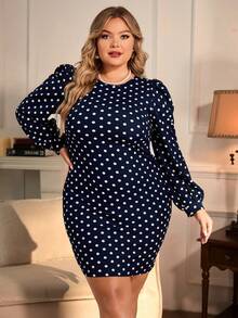 SHEIN Clasi Kích thước lớn Của phụ nữ Chấm bi Bong bóng Tay áo Đầm - Nhiều màu - Xem 5