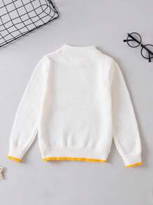 SHEIN 女小童小高領拼接邊套頭毛衣
