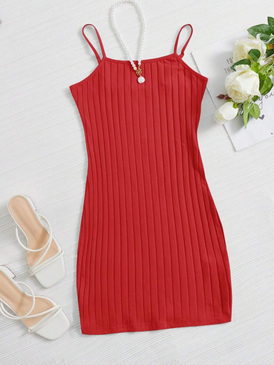 Muchica Vestido ajustado unicolor tejido de canalé - Rojo - Ver 1