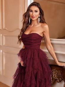 Romantic Strapless Wedding Dress Bridal Gown With Layered Ruffled Tulle Skirt & A-Line Silhouette - Perfect For Classic Weddings, Graduation Dress, Evening Gala Receptions, Birthday Women Outfits,Bride