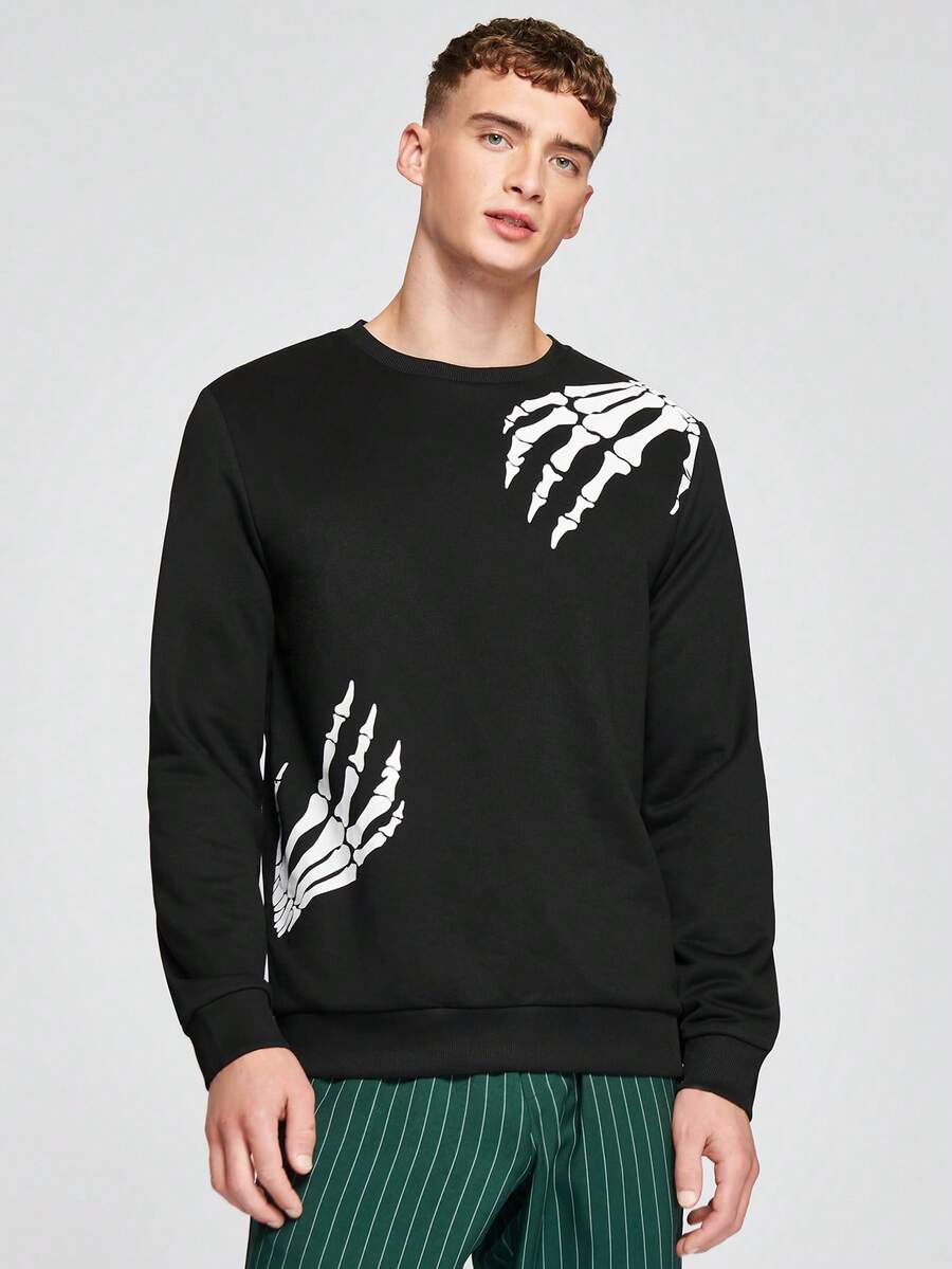 Manfinity RebelGame 男士骷髏手掌圖案套頭衫 - 彩色 - 查看 1