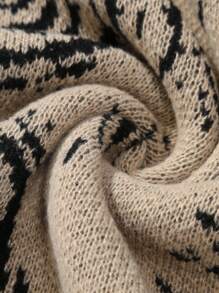 Manfinity Homme Men Graphic Pattern Ripped Trim Drop Shoulder Sweater, Fall/Winter, Long Sleeve Top - Khaki - View 4