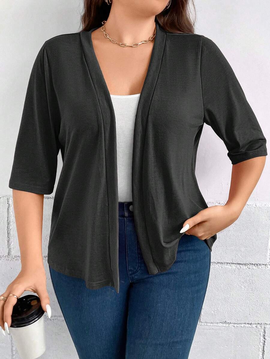 SHEIN LUNE Áo khoác bomber tay lửng họa tiết da báo dành cho nữ cỡ lớn, thích hợp mặc hàng ngày, đi học vào mùa thu và đông. - Màu xám đen - Xem 1