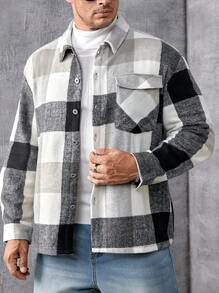 Manfinity Homme Men Plus Plaid Flap Pocket Drop Shoulder Shacket