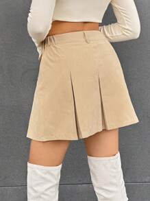 SHEIN Essnce Flap Detail Pleated Skirt - Khaki - View 2