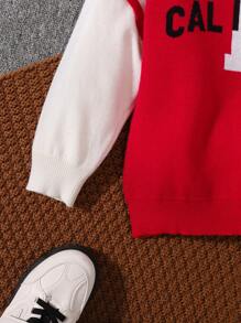 SHEIN Young Boy Letter Pattern Striped Trim 2 In 1 Sweater - Multicolor - View 3