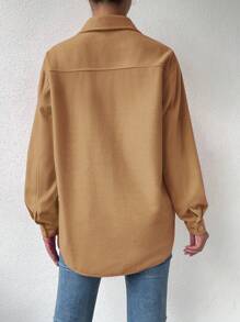 SHEIN Unity Túi có nắp Thả vai Curved Hem Áo khoác - Màu Khaki - Xem 2