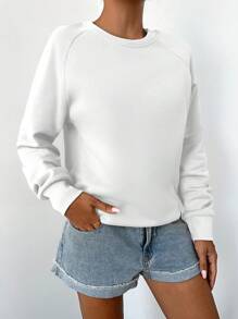 EURMUSE Solid Raglan Sleeve Sweatshirt - White - View 5
