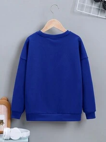 SHEIN Tween Boy Letter Graphic Drop Shoulder Sweatshirt - Blue - View 2