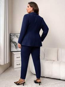 SHEIN Clasi 大碼紐扣細節青果領西裝外套和褲子