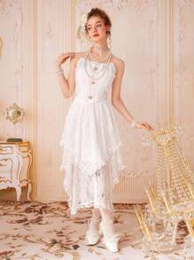 SHEIN MOD 前紐扣蕾絲邊抹胸上衣 - 白色 - 查看 3