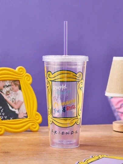 FRIENDS X SHEIN 650 ml halvtransparent dubbellagers halmkopp, presenter