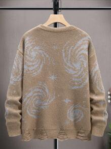 Manfinity Nam Hình sao Rách Thả vai Áo len - Cà phê nâu - Xem 2