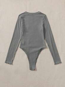 EURMUSE Body De Punto Acanalado De Color Liso - Gris - Ver 2