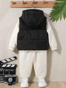 SHEIN Leap Crew Baby Boy Zip Up Hooded Vest Jacket & Sweatpants & Tee - Multicolor - View 9