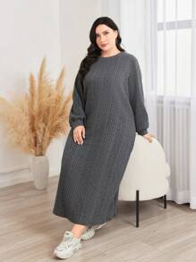 Mulvari Plus Solid Textured Sweatshirt Dress Graduation,Back To School Outfits,Graduation,Teacher Outfits For Women,Back To School Pullover Fall Outfit Winter Autumn