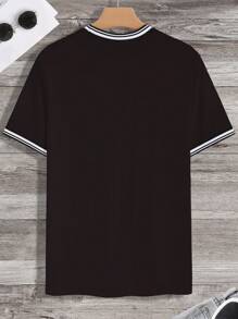 Manfinity Homme Men Horse Print Striped Trim Tee, Black Men T Shirts Pack - Black - View 2