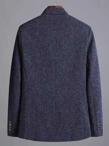 Men Lapel Neck Single Button Blazer Without Tee - Blue - View 2