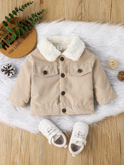 SHEIN Vintaside Kids Baby Mädchen Thermogefütterte Cordjacke für Jungen mit Klappendetail