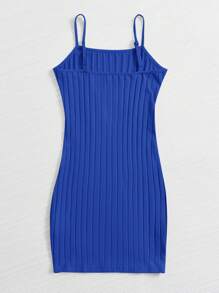 SHEIN EZwear Rib-knit Solid Bodycon Dress - Royal Blue - View 2