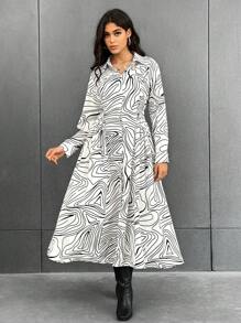 SHEIN Essnce Vestido camisero con estampado con botón delantero