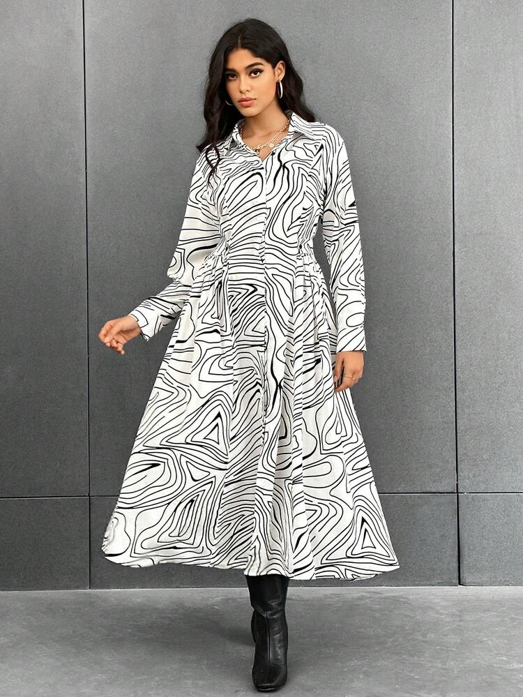 Allover Print Button Front Shirt Dress