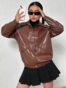 SHEIN Unity Chaqueta Regular De Mujer - Café integral - Ver 6