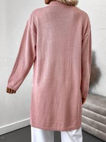 SHEIN LUNE Suéter de punto con hombros caídos y bajo con abertura para otoño e invierno - Rosa vieja - Ver 2