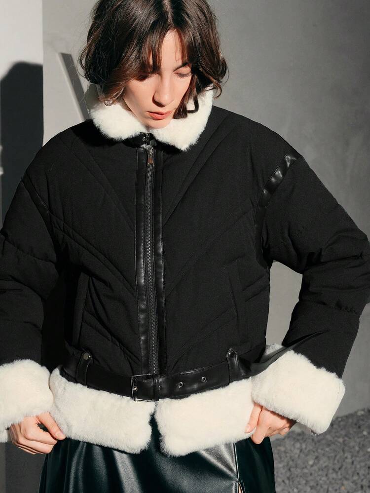 レディースパデッドコート、スプリットエッジ、ターンダウンカラー