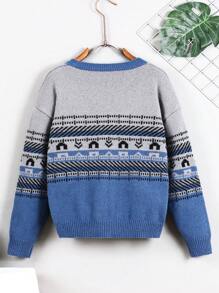 Teen Boy Geo Pattern Drop Shoulder Cardigan