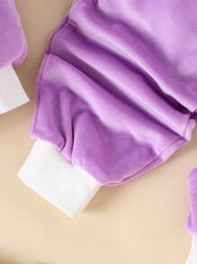 Baby Girl Rabbit Embroidery 3D Ear Design Hooded Teddy Lined Vest Jacket & Sweatshirt & Pants - Purple - View 4