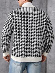 GENTILAND Hombres talla grande Cárdigan con patrón de hombros caídos - Blanco y Negro - Ver 2