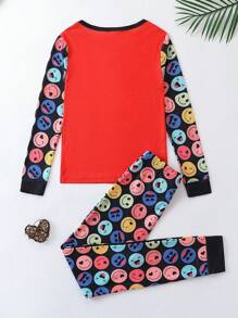 Tween Girl Snug Fit Allover Cartoon Print Tee And Pants Pajamas Set, Family Matching Outfits Mommy And Me - Red - View 6