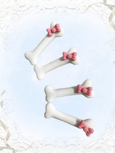 Kawaii 4 pezzi Fermagli per capelli con decorazione a fiocco e design ad osso, carini per San Valentino