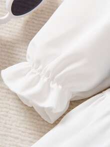 SHEIN 年輕女孩荷葉袖荷葉搖擺襬襯衫裙和腰帶丹寧背心上衣