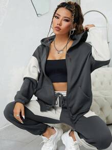 SHEIN EZwear Của phụ nữ Hoodie In Khối màu Thiết kế - Nhiều màu - Xem 1