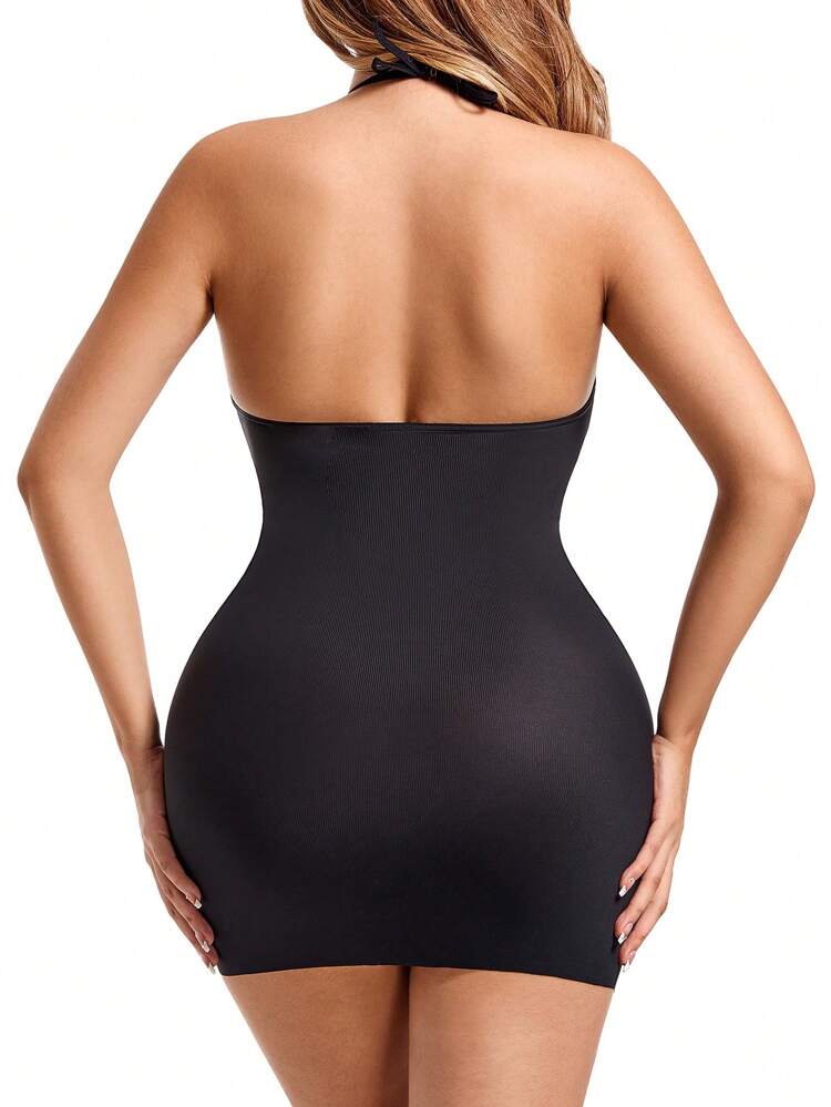 Solid Halter Neck Backless Shapewear Dress