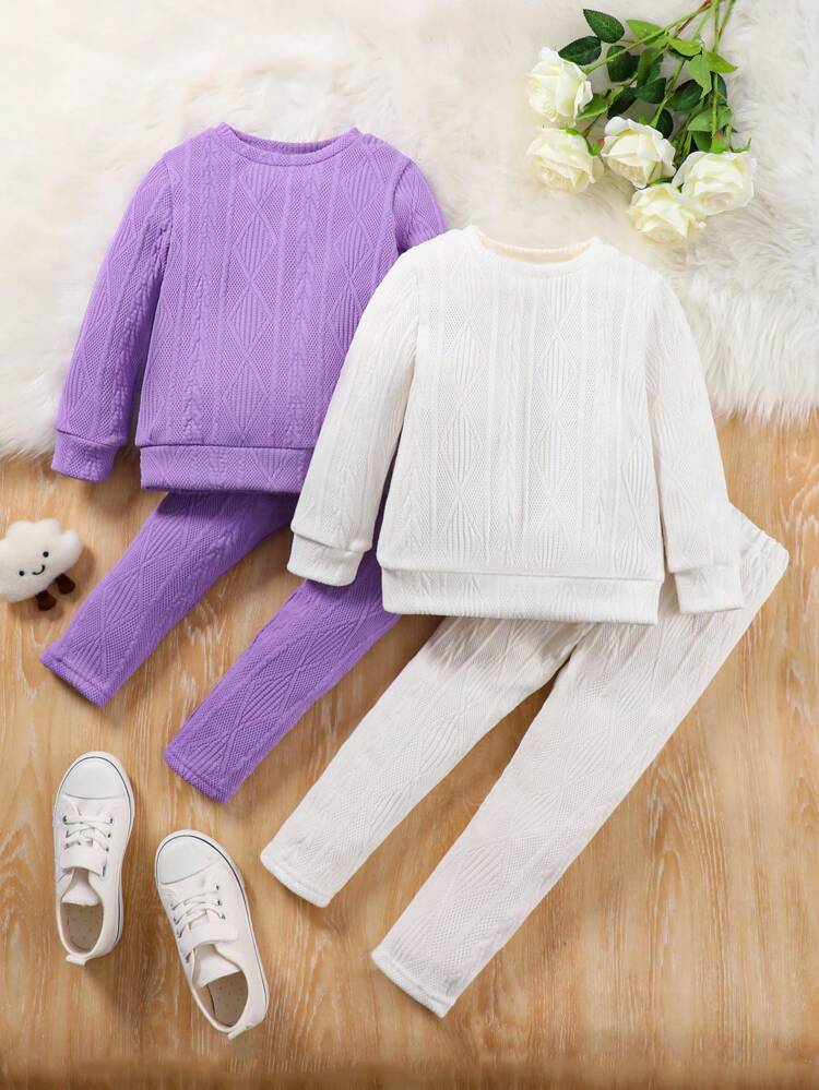 Young Girl 2pcs Solid Sweatshirt & 2pcs Leggings