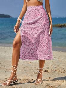 EURMUSE Ditsy Floral Print Split Thigh Skirt - Multicolor - View 3