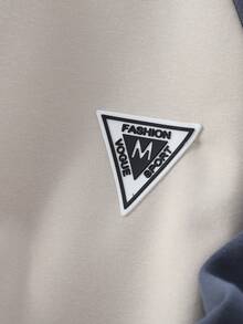 Tween Boy Letter Patched Contrast Tape Raglan Sleeve Pullover & Sweatpants - Beige - View 4